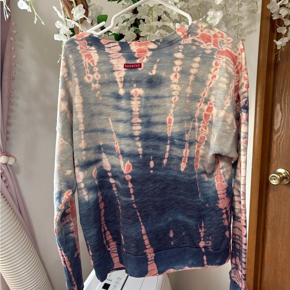 Hard Tail Tie-Dye V-Neck Sweatshirt - Blue and Pink - Picture 4 of 6